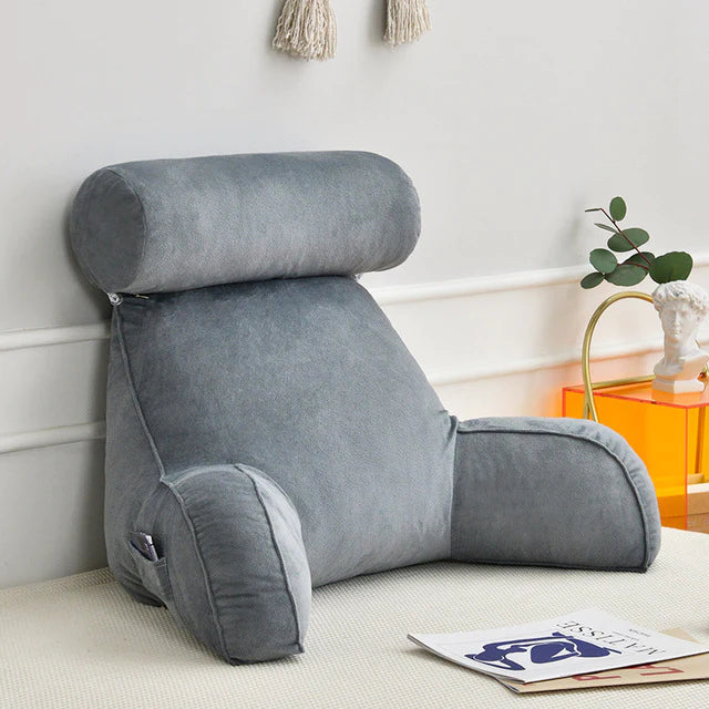 Reading Pillow with Adjustable Headrest | Back & Neck Support | Side Pocket | Machine Washable