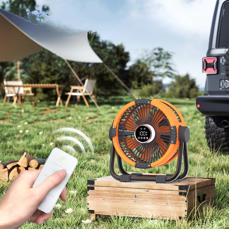 Rechargeable Camping Fan with LED Light & Power Bank | 20000mAh | 4 Speeds | Remote Control