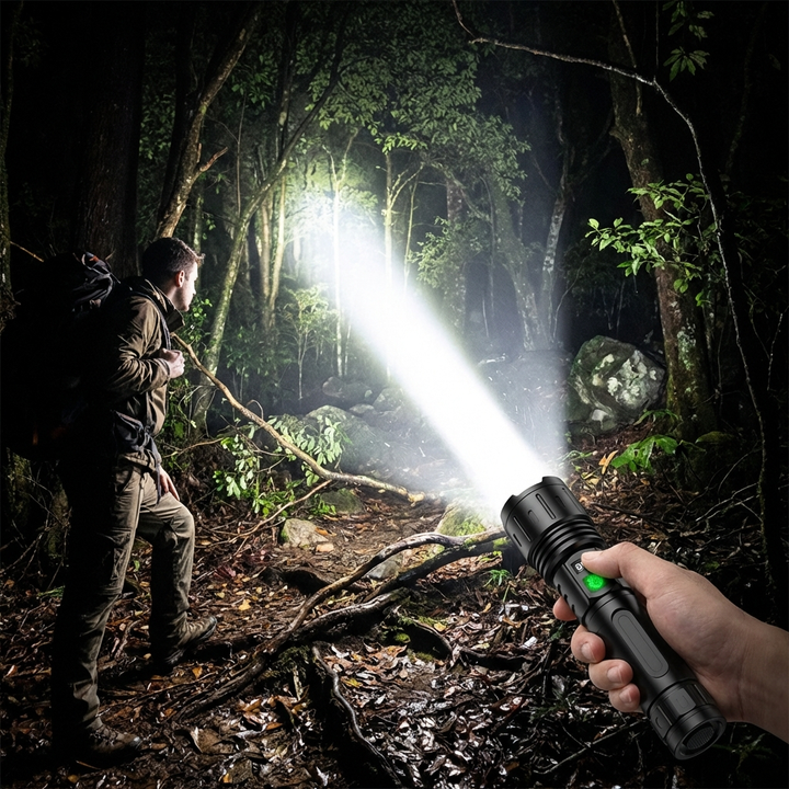 Rechargeable LED Flashlight LCD Display Type-C Power Bank