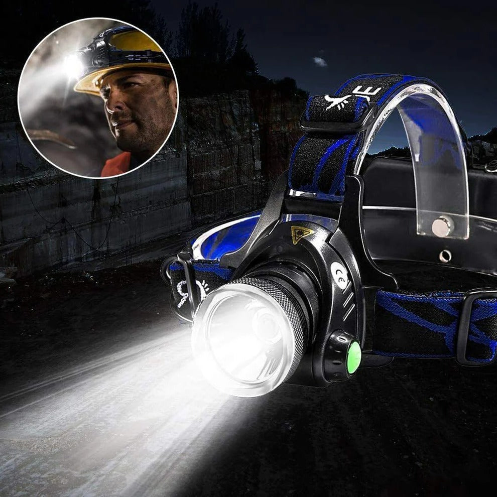 Rechargeable LED Headlamp Adjustable Zoom 3 Light Modes