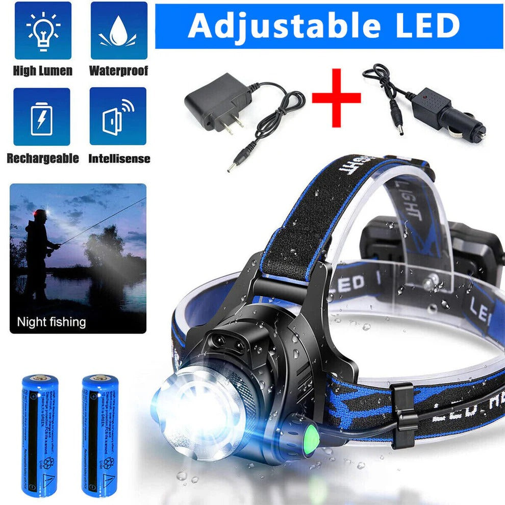 Rechargeable LED Headlamp Adjustable Zoom 3 Light Modes