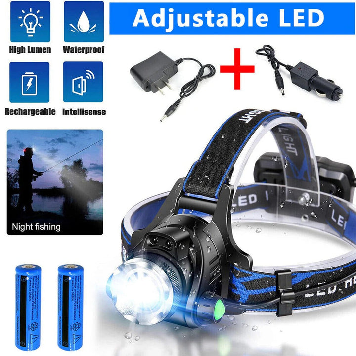 Rechargeable LED Headlamp Adjustable Zoom 3 Light Modes