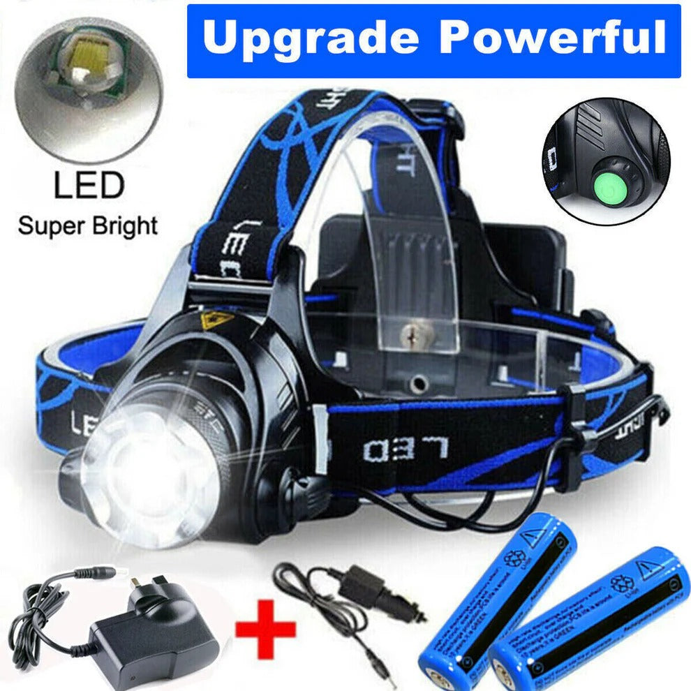 Rechargeable LED Headlamp Adjustable Zoom 3 Light Modes