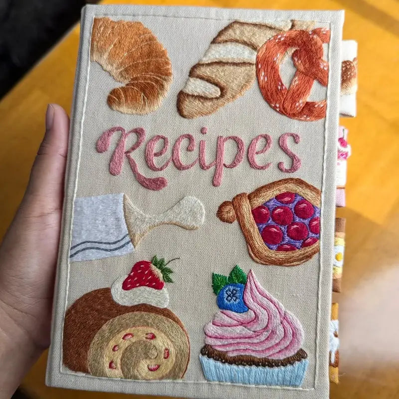 Recipe Book with Embroidered Cover | Tabbed Blank Pages