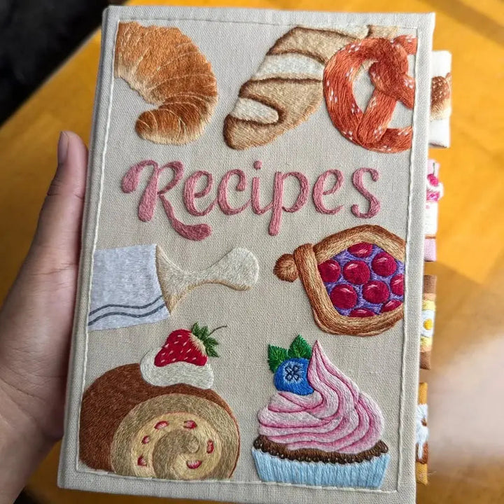 Recipe Book with Embroidered Cover | Tabbed Blank Pages