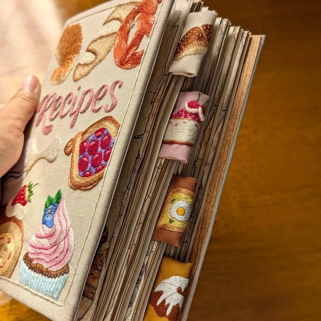 Recipe Book with Embroidered Cover | Tabbed Blank Pages