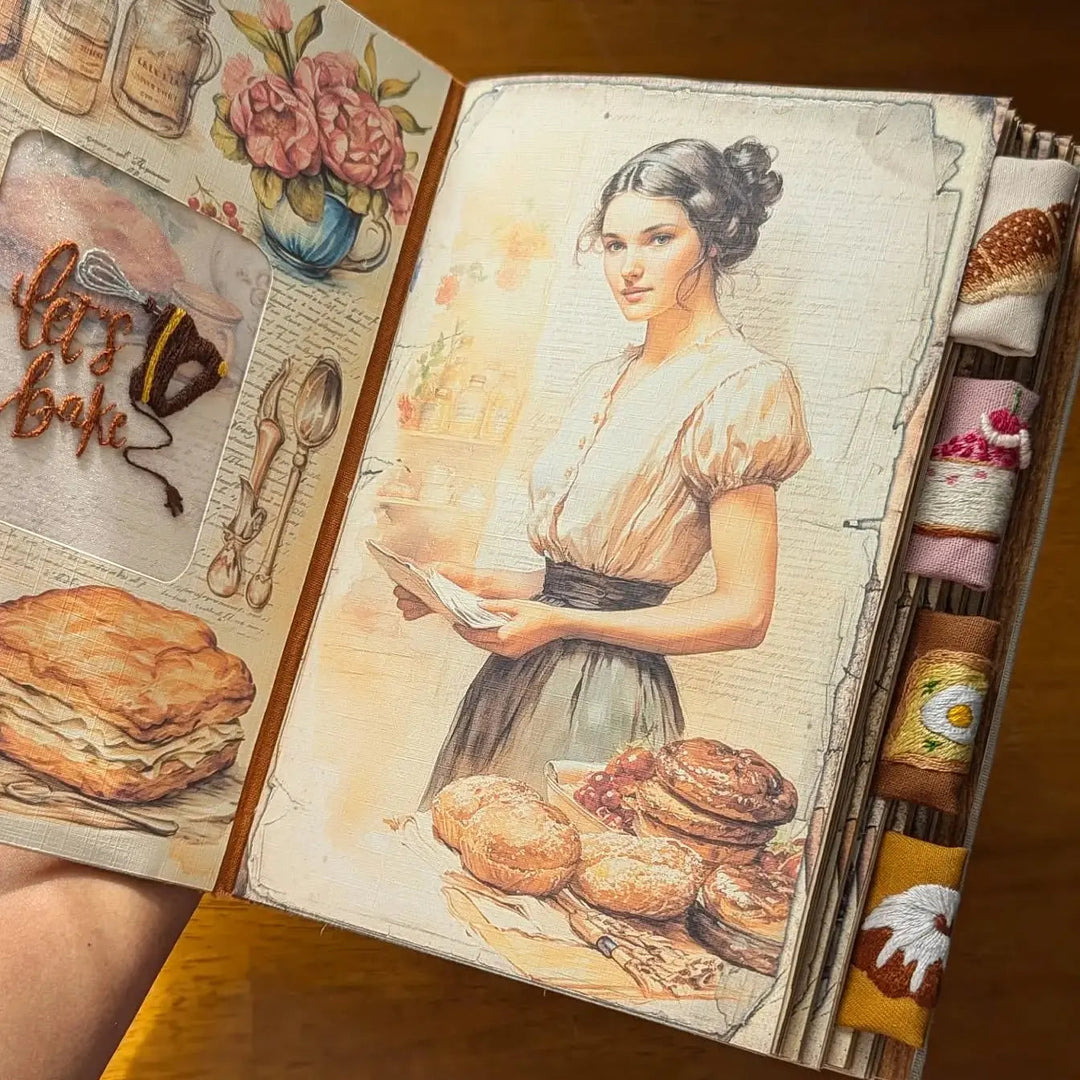 Recipe Book with Embroidered Cover | Tabbed Blank Pages