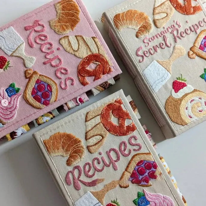 Recipe Book with Embroidered Cover | Tabbed Blank Pages