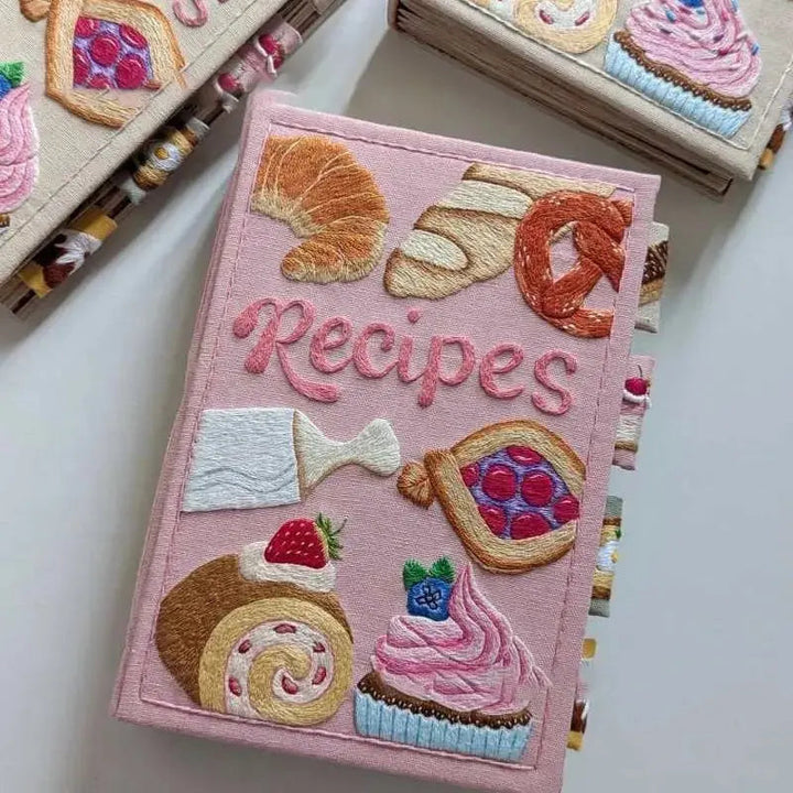 Recipe Book with Embroidered Cover | Tabbed Blank Pages