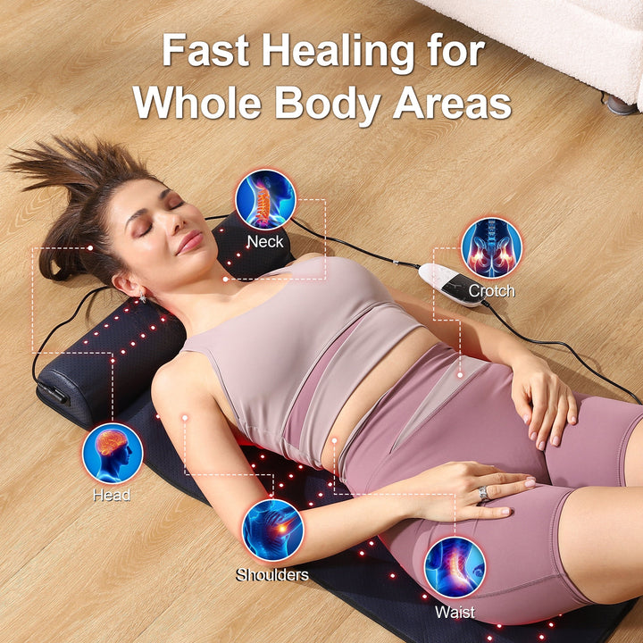 Red Light Therapy Mat with Neck Support | 3 Therapy Modes | Adjustable Timer 10–90 Min | Full Body