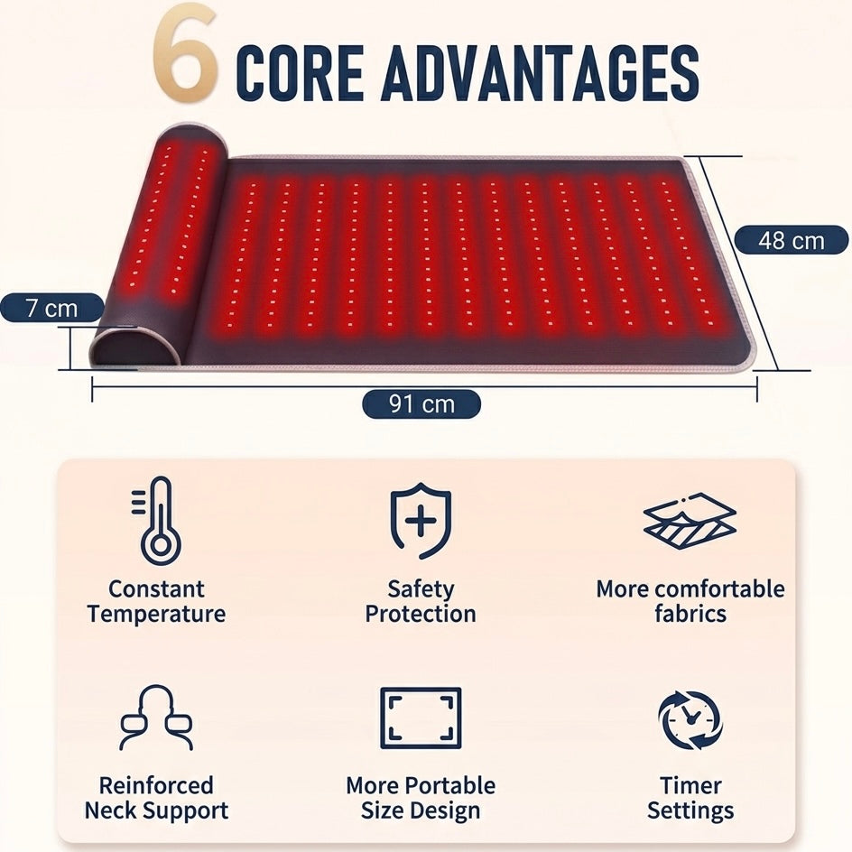 Red Light Therapy Mat with Neck Support | 3 Therapy Modes | Adjustable Timer 10–90 Min | Full Body