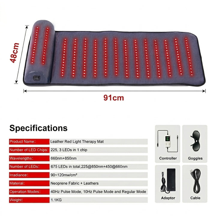 Red Light Therapy Mat with Neck Support | 3 Therapy Modes | Adjustable Timer 10–90 Min | Full Body