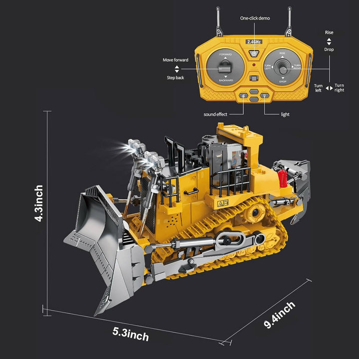 Remote Control Excavator Truck | 3 Motors, Metal Attachments, 11 Channel Control | Rubber Tracks for Outdoor Terrain
