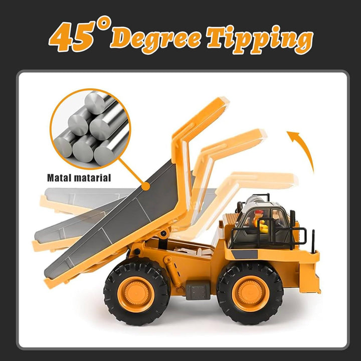 Remote Control Excavator Truck | 3 Motors, Metal Attachments, 11 Channel Control | Rubber Tracks for Outdoor Terrain