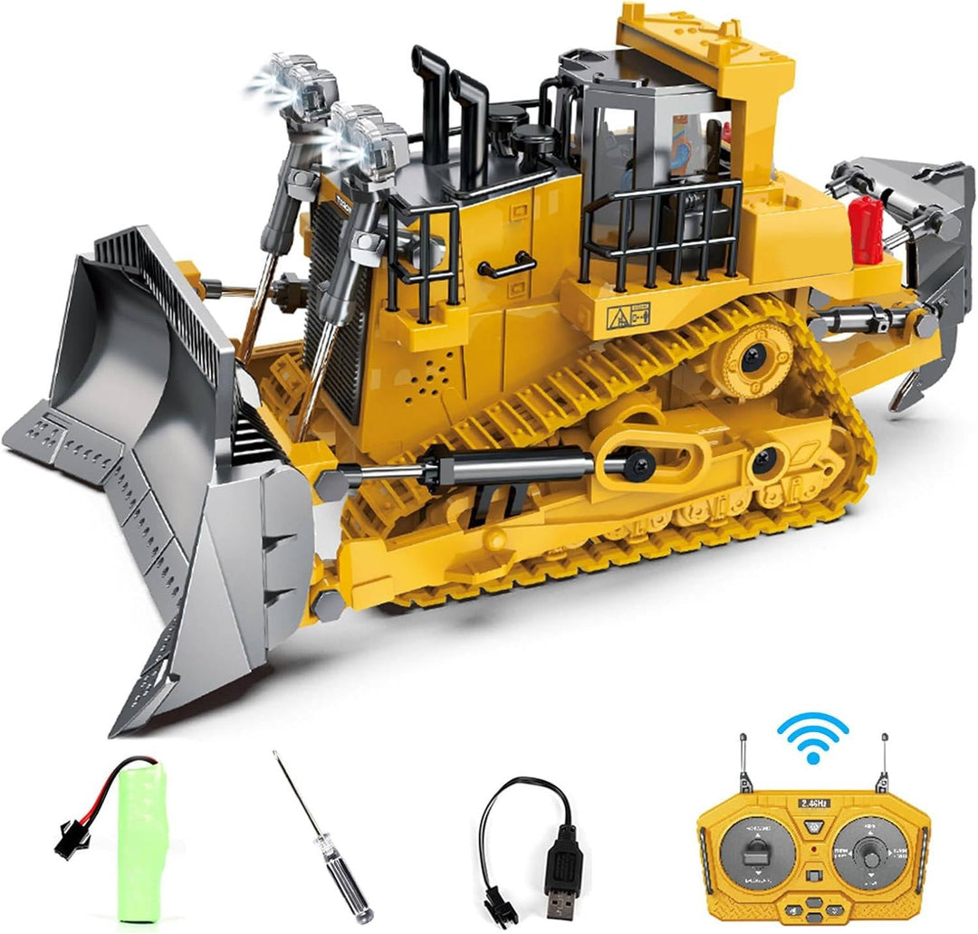 Remote Control Excavator Truck | 3 Motors, Metal Attachments, 11 Channel Control | Rubber Tracks for Outdoor Terrain