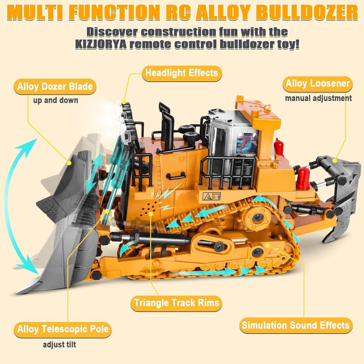 Remote Control Excavator Truck | 3 Motors, Metal Attachments, 11 Channel Control | Rubber Tracks for Outdoor Terrain