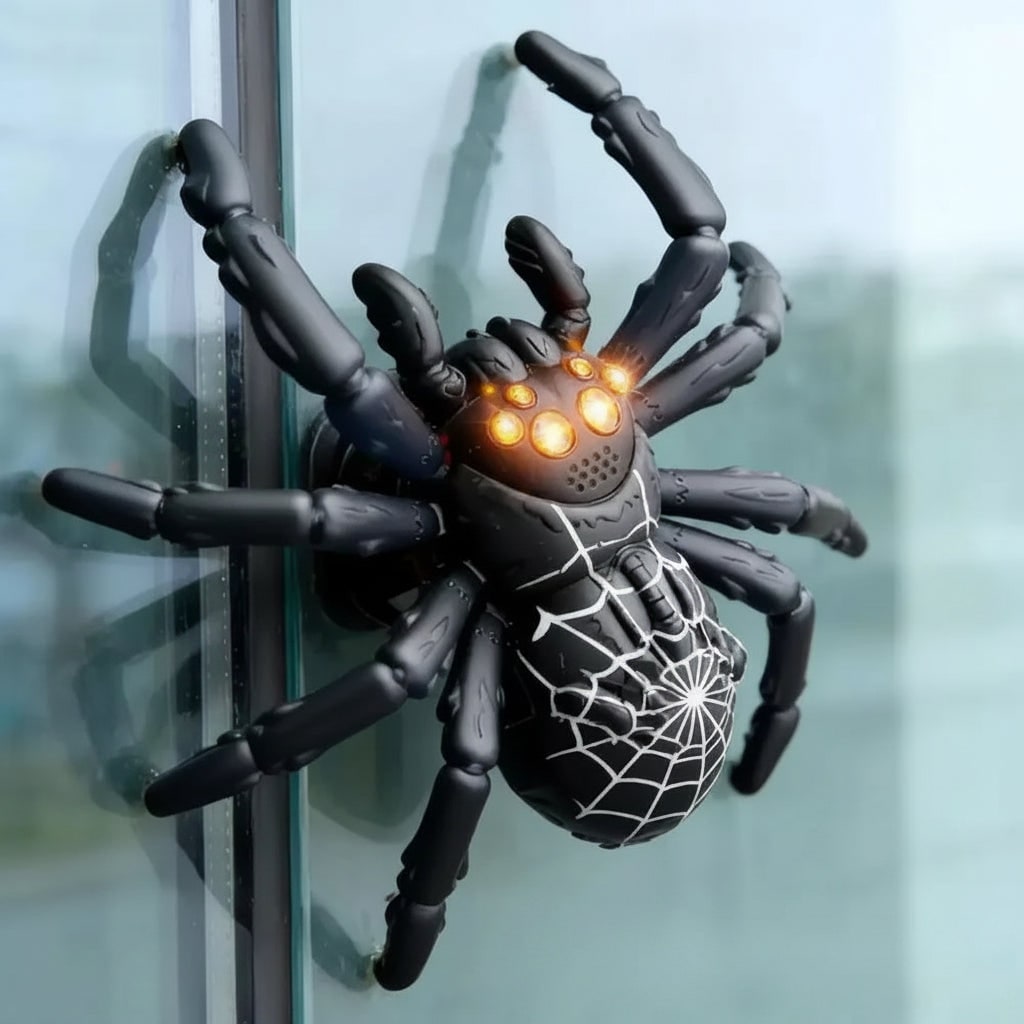 Remote Control Spider Halloween Toy | Wall-Climbing, Glowing LED Eyes | 6 Colours, Dual Joystick Remote, Indoor Use