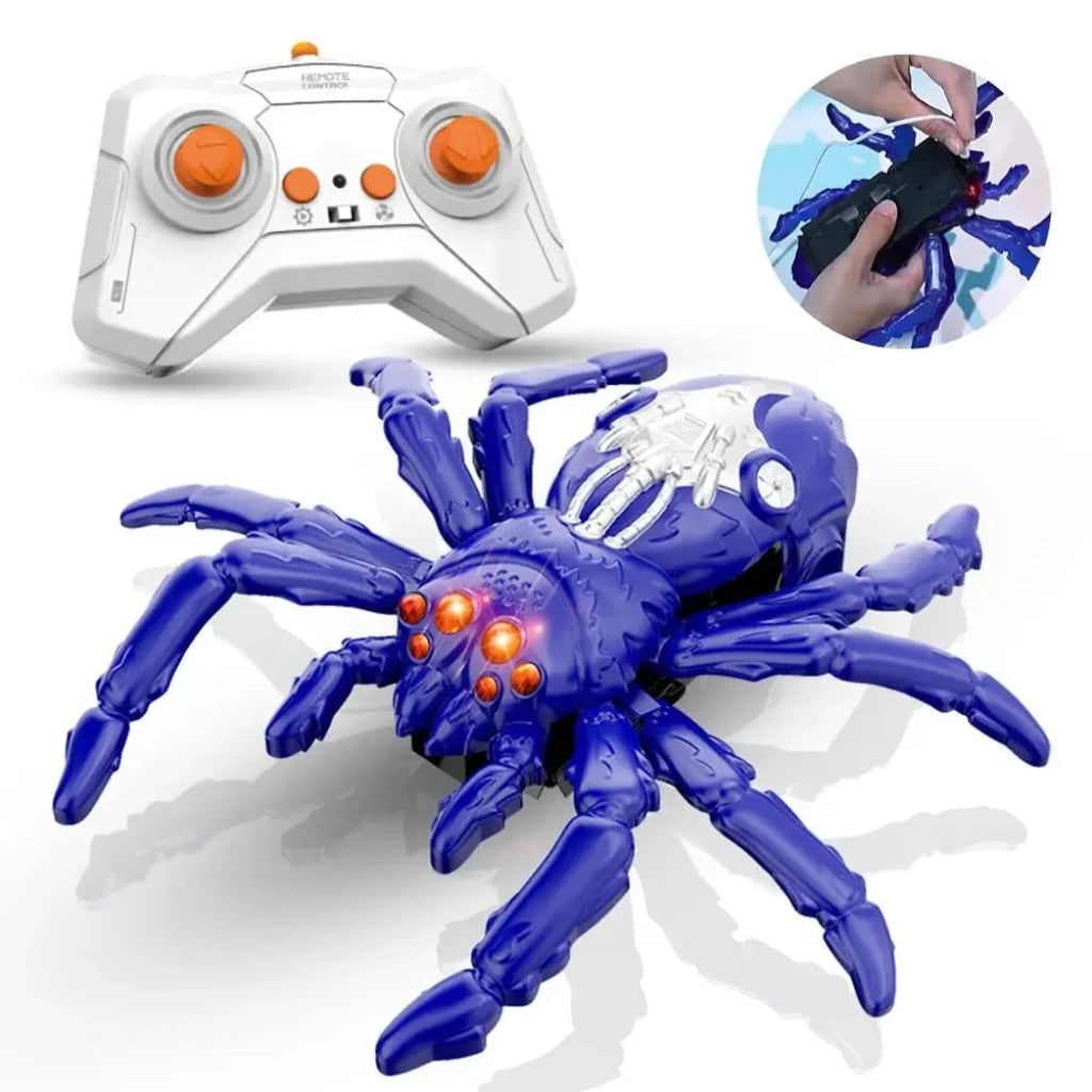 Remote Control Spider Halloween Toy | Wall-Climbing, Glowing LED Eyes | 6 Colours, Dual Joystick Remote, Indoor Use