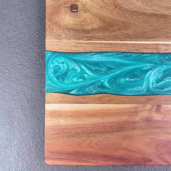 Resin River Cutting Board | Acacia Wood Charcuterie &amp; Cheese Board 6