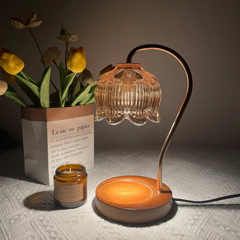 Retro Glass Stone Night Lamp | Wooden or Walnut Base | Warm Ambient Glow for Bedside or Living Room