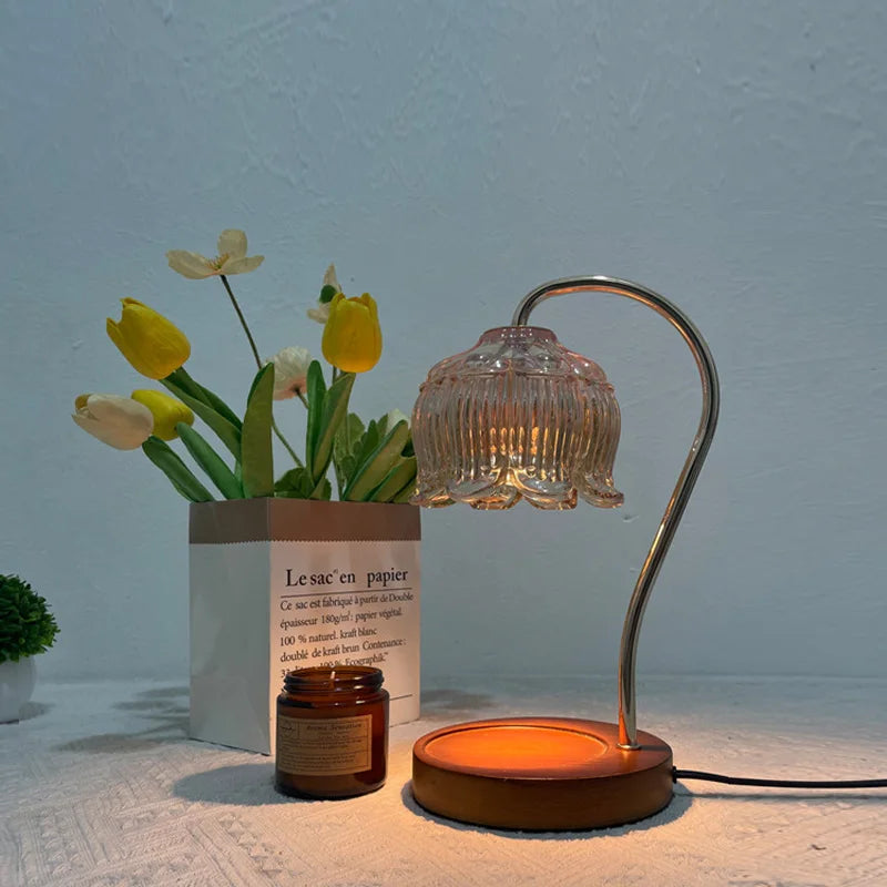 Retro Glass Stone Night Lamp | Wooden or Walnut Base | Warm Ambient Glow for Bedside or Living Room