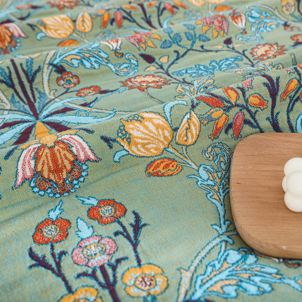 Reversible Cotton Throw Blanket | Jacquard Floral Weave with Decorative Tassels | Soft Woven Bed and Sofa Quilt