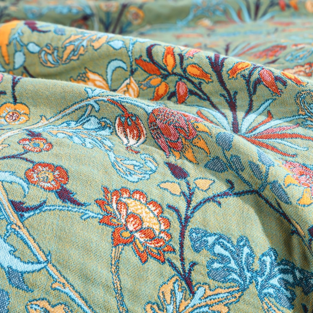 Reversible Cotton Throw Blanket | Jacquard Floral Weave with Decorative Tassels | Soft Woven Bed and Sofa Quilt