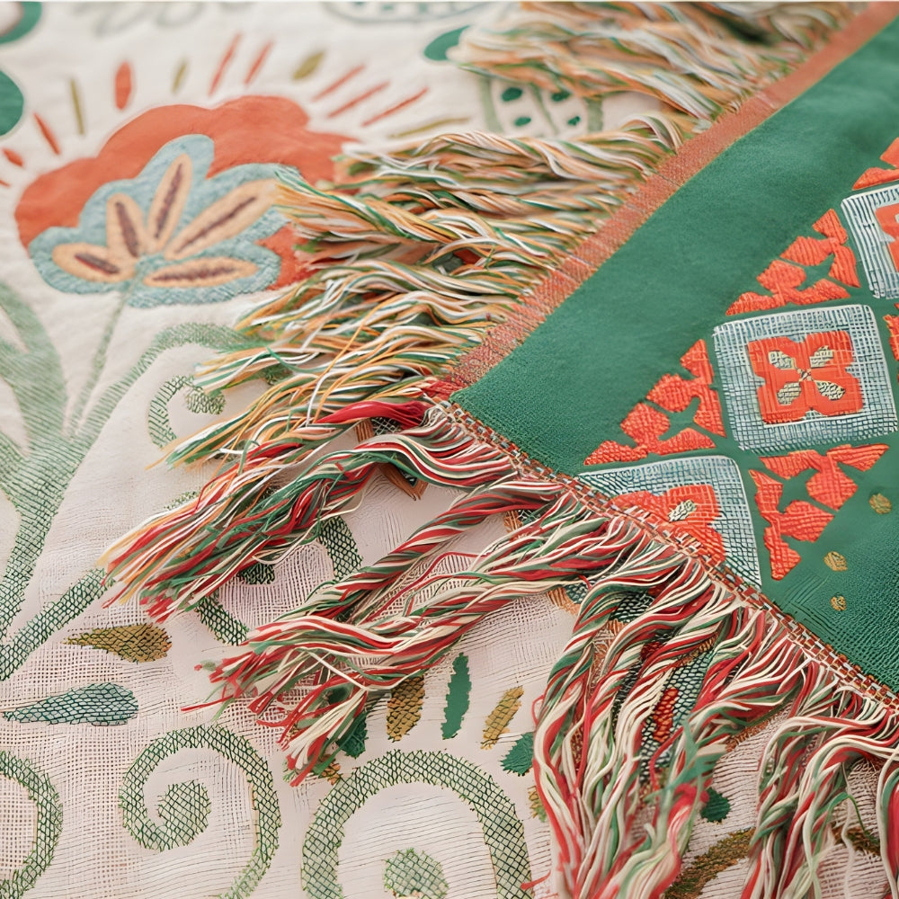 Reversible Throw Blanket 150x200cm &amp; 200x230cm | Autumn Leaf Pattern, Tasseled Edges | Two Looks, One Washable Blanket