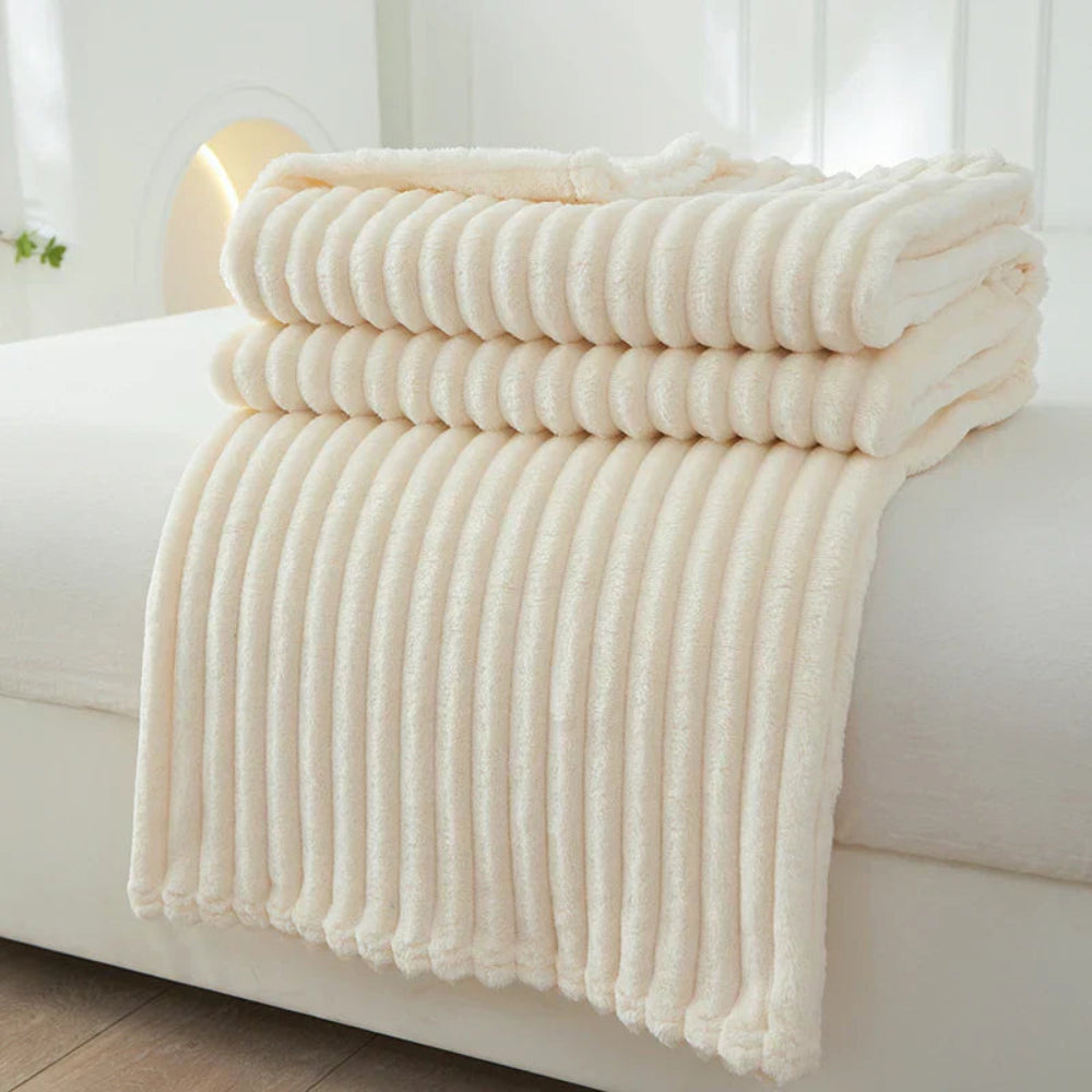 Ribbed Stripe Throw Blanket Soft Warm Machine Washable