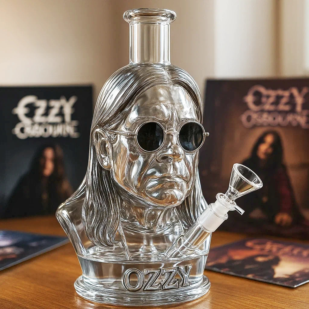 Rock Legend Bust Glass Water Pipe Halloween Decoration | Removable Glass Bowl &amp; Downstem | Borosilicate Glass Centerpiece