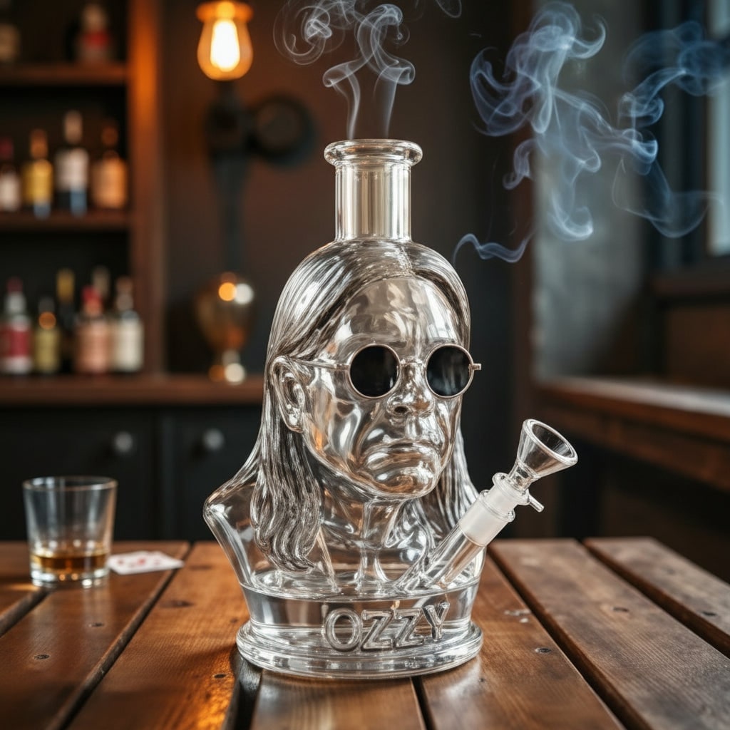 Rock Legend Bust Glass Water Pipe Halloween Decoration | Removable Glass Bowl &amp; Downstem | Borosilicate Glass Centerpiece
