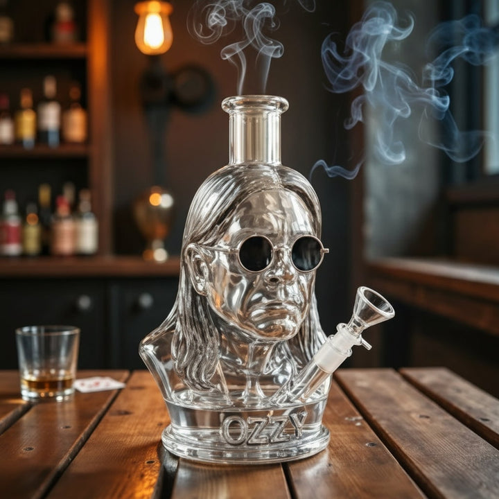Rock Legend Bust Glass Water Pipe Halloween Decoration | Removable Glass Bowl &amp; Downstem | Borosilicate Glass Centerpiece