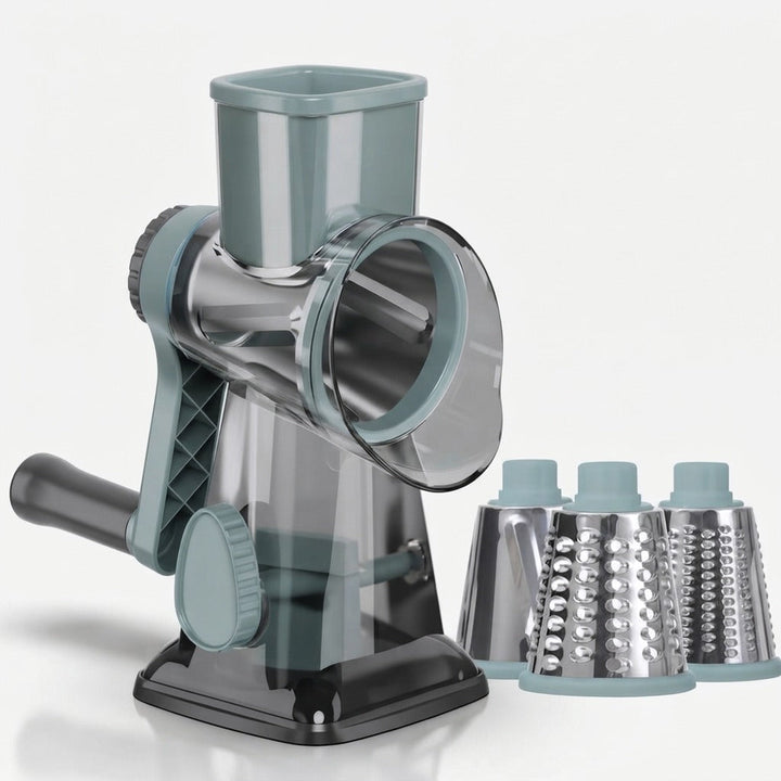 Rotary Grater Stainless Steel Drums | Fine, Coarse &amp; Slicer Attachments | Suction Cup Base for One-Handed Operation