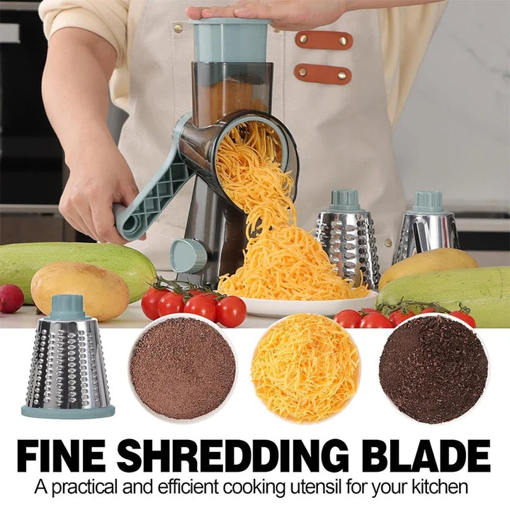 Rotary Grater Stainless Steel Drums | Fine, Coarse &amp; Slicer Attachments | Suction Cup Base for One-Handed Operation
