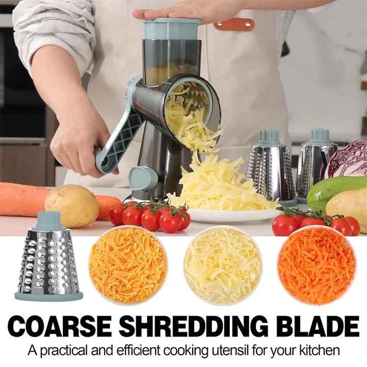 Rotary Grater Stainless Steel Drums | Fine, Coarse &amp; Slicer Attachments | Suction Cup Base for One-Handed Operation