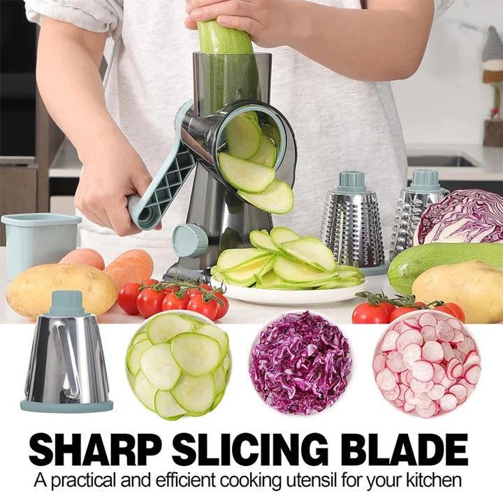 Rotary Grater Stainless Steel Drums | Fine, Coarse &amp; Slicer Attachments | Suction Cup Base for One-Handed Operation