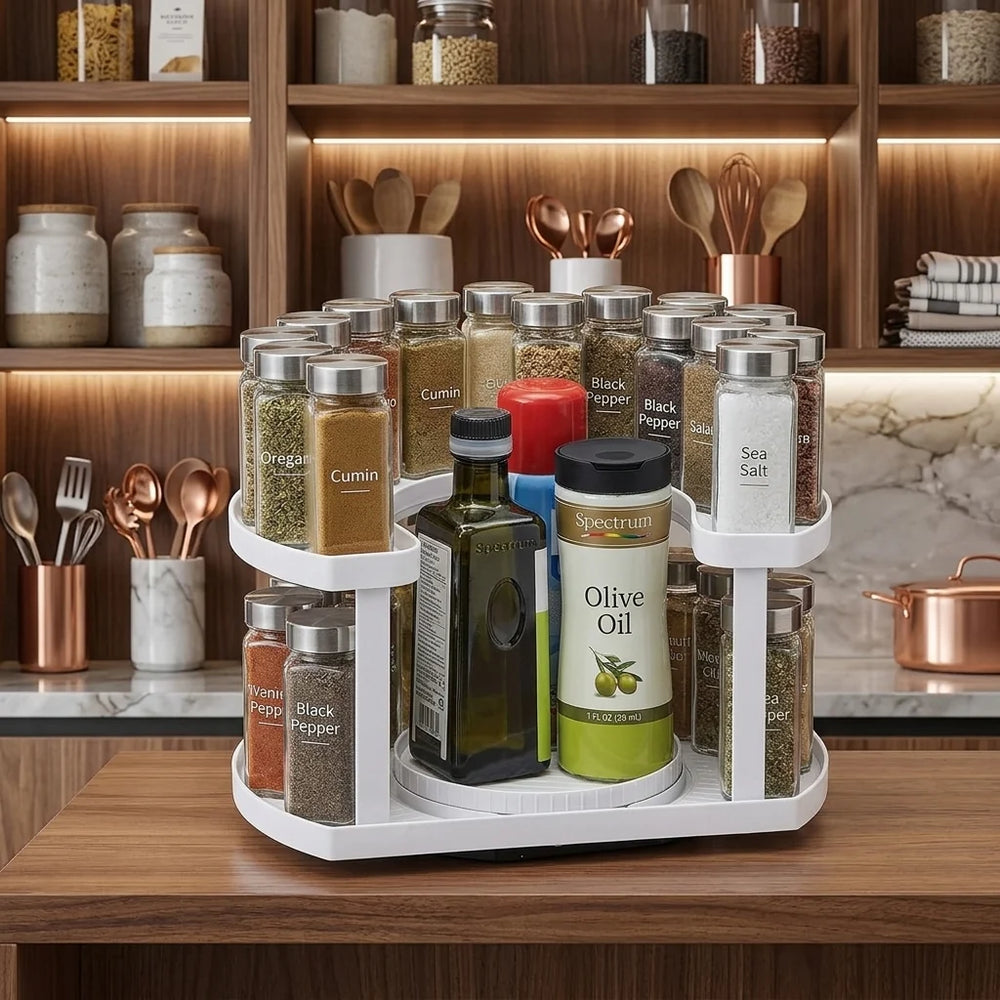 Rotating Spice Organizer | Two Tiers, Raised Rails