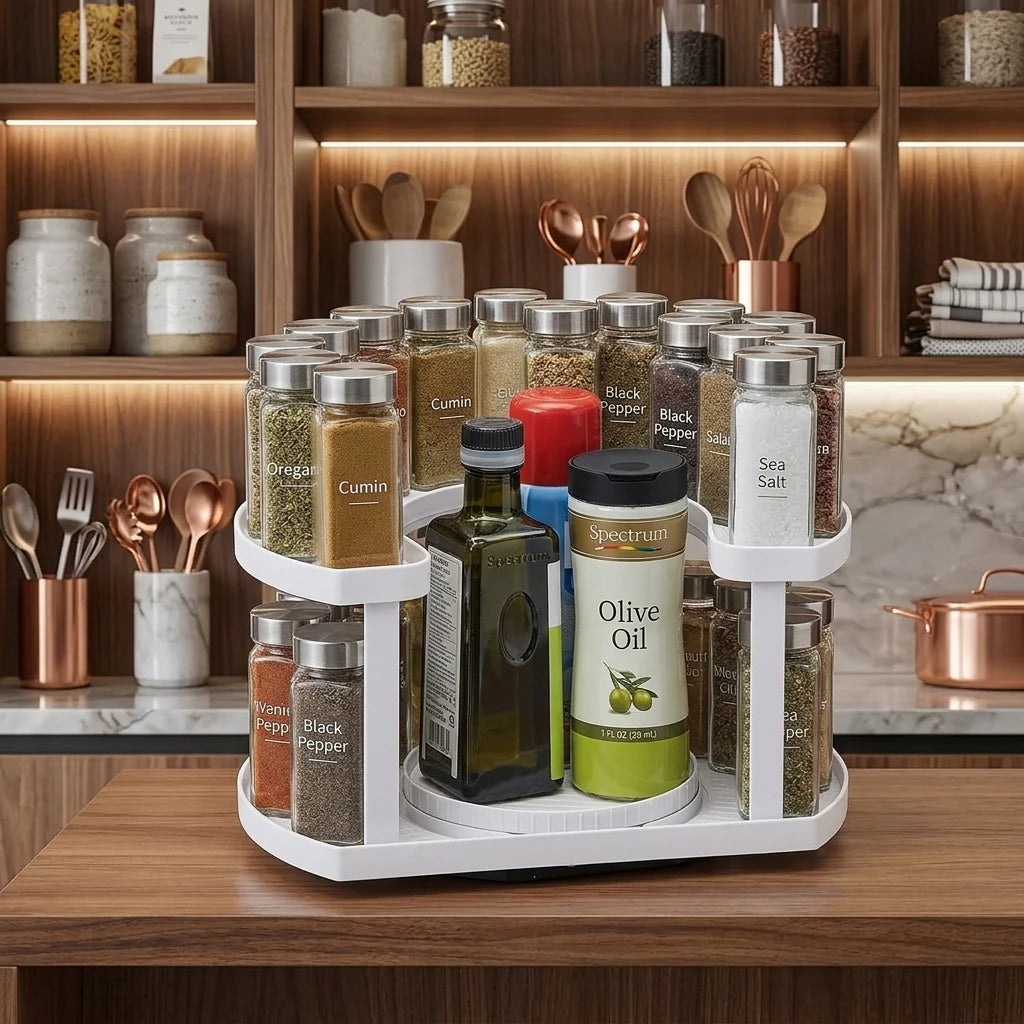 Rotating Spice Organizer | Two Tiers, Raised Rails