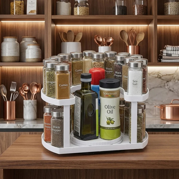 Rotating Spice Organizer | Two Tiers, Raised Rails