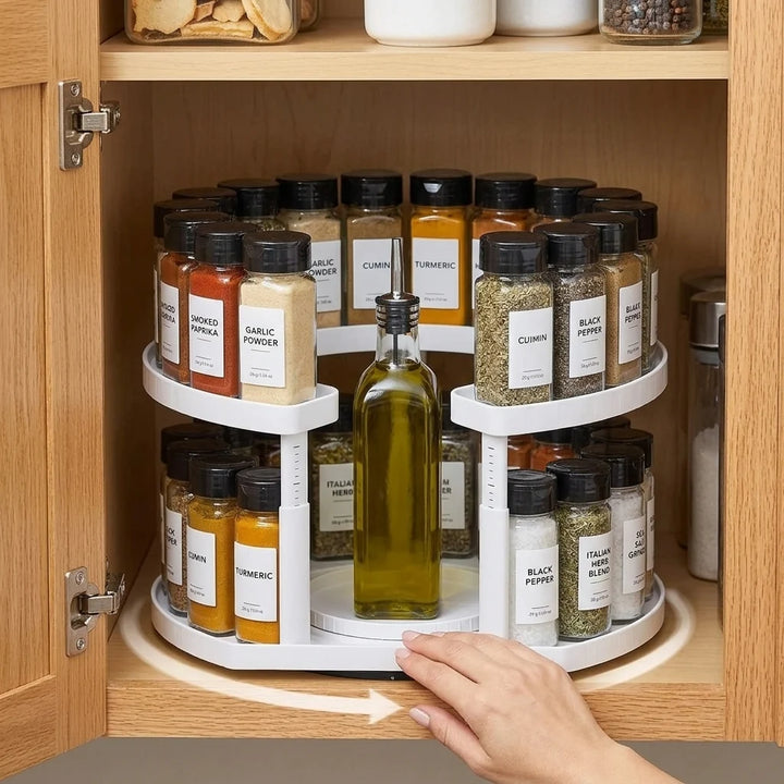 Rotating Spice Organizer | Two Tiers, Raised Rails