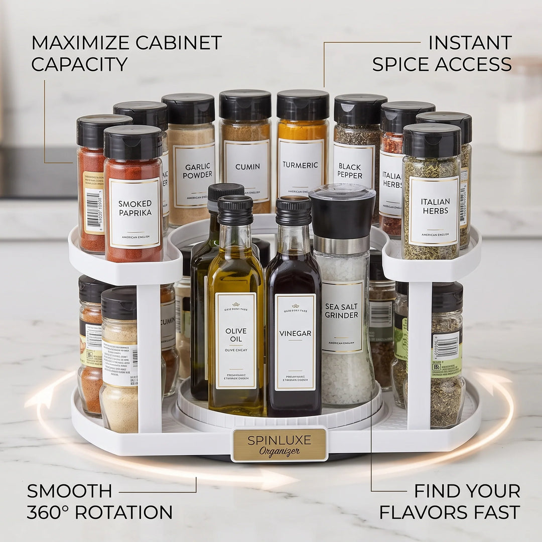 Rotating Spice Organizer | Two Tiers, Raised Rails
