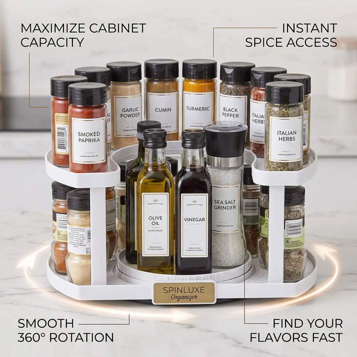 Rotating Spice Organizer | Two Tiers, Raised Rails