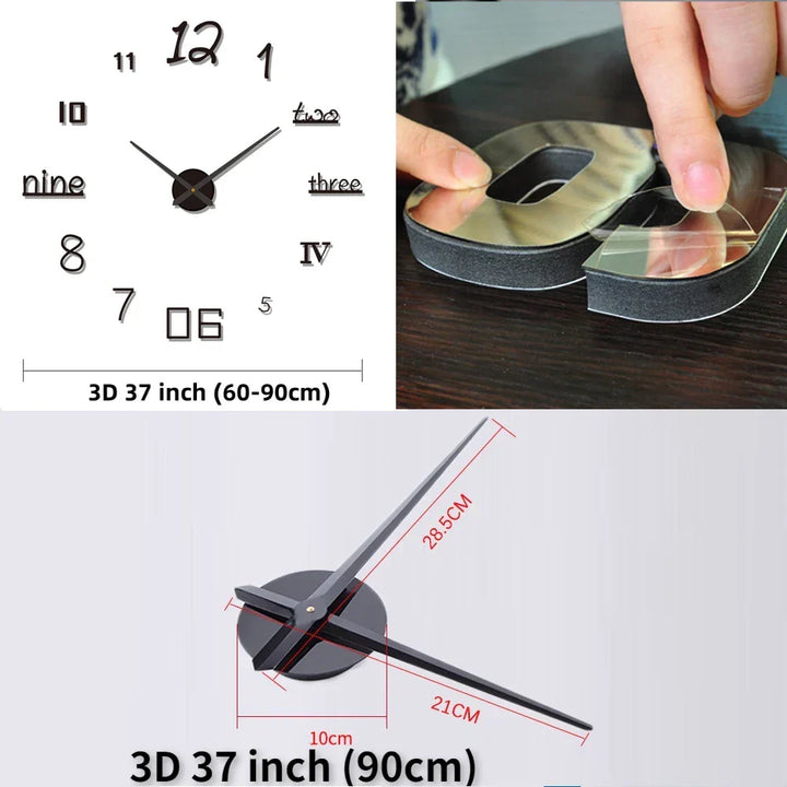 Round Wall Clock 40-130 cm | Black, Silver, Golden or Glowing Numbers | Silent Quartz Movement, Wall Mount Included