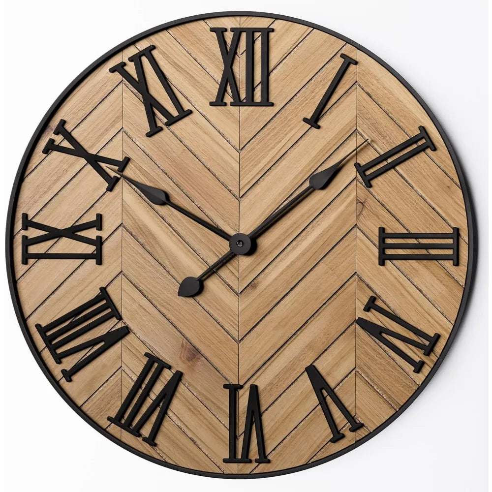 Roman Numeral Wall Clock Rustic Analog Metal Wood with Quiet Movement 3