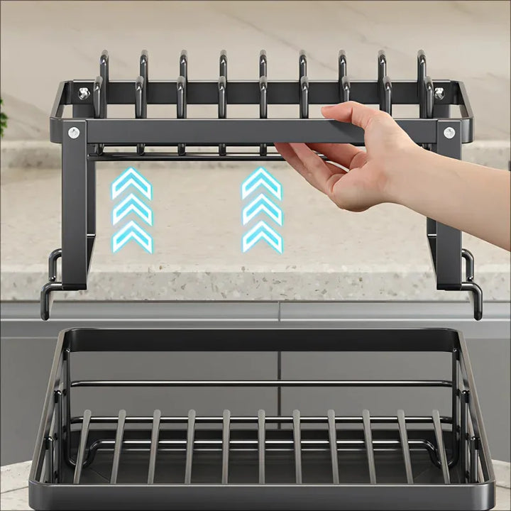 Two-Tier Dish Rack Carbon Steel 46.5 x 26 x 23.5 cm | Black or White | Integrated Drain Pipe, Cutlery Holder, No Assembly 3