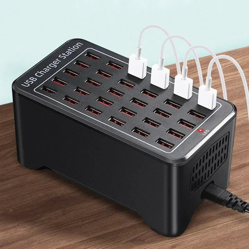 USB Charging Station 15-Port | Input 100–240 V, Output 2.4 A per Port | Flame-Retardant PC/ABS Housing, Non-Slip Feet 1