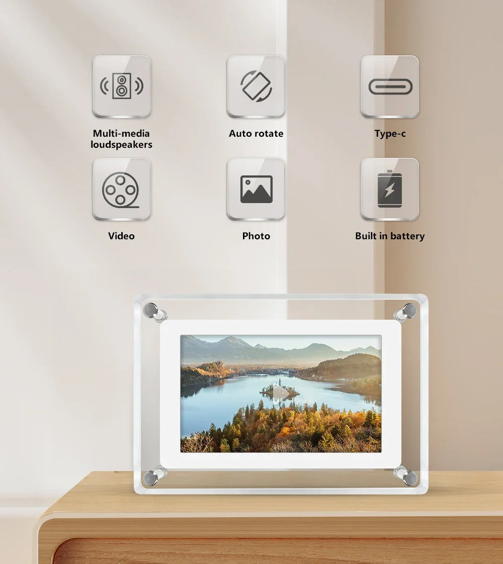 Acrylic Digital Photo Frame | IPS HD Display with 1080P Resolution | Built-in Rechargeable Battery for Portable Use 9