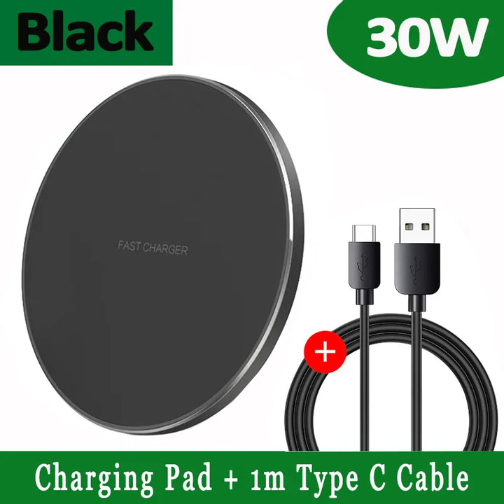 Round Wireless Charging Pad 30 W LED Status Ring Qi 12