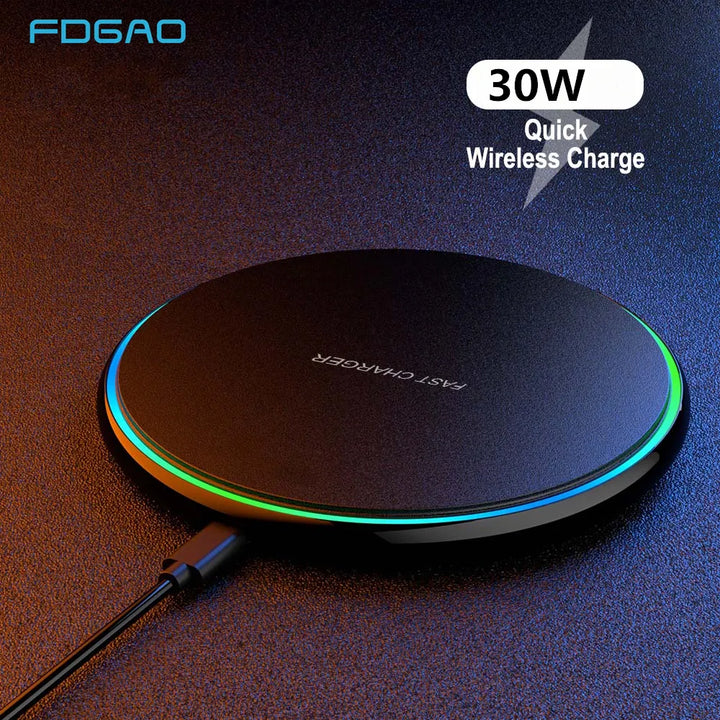 Round Wireless Charging Pad 30 W LED Status Ring Qi 8