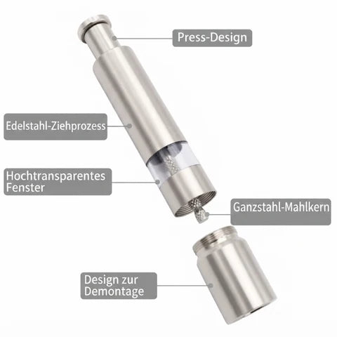 Salt And Pepper Mill | One-Hand Press Top, Set Of Two
